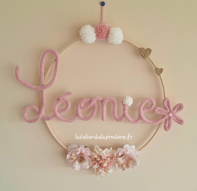 Couronne tricotin personnalisée - Avec fleurs artificielles
